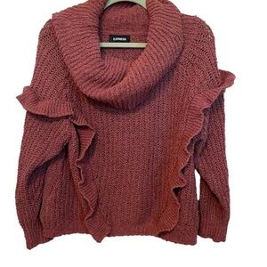 Express Pink Cowl Neck Sweater with Ribbed Texture